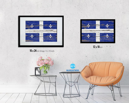 Quebec City Canada Rustic Flag Wood Framed Paper Prints Decor Wall Art Gifts