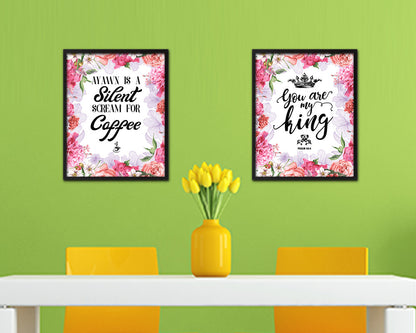 A yawn is a silent scream for coffee Quote Framed Artwork Print Wall Decor Art Gifts