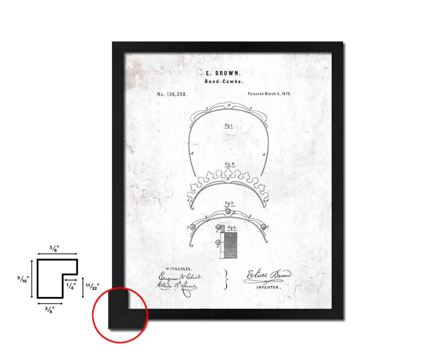 High Back Comb Barbershop Vintage Patent Artwork Black Frame Print Wall Art Decor Gifts