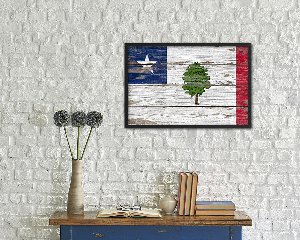 Magnolia City Mississippi State Rustic Flag Wood Framed Paper Prints Decor Wall Art Gifts