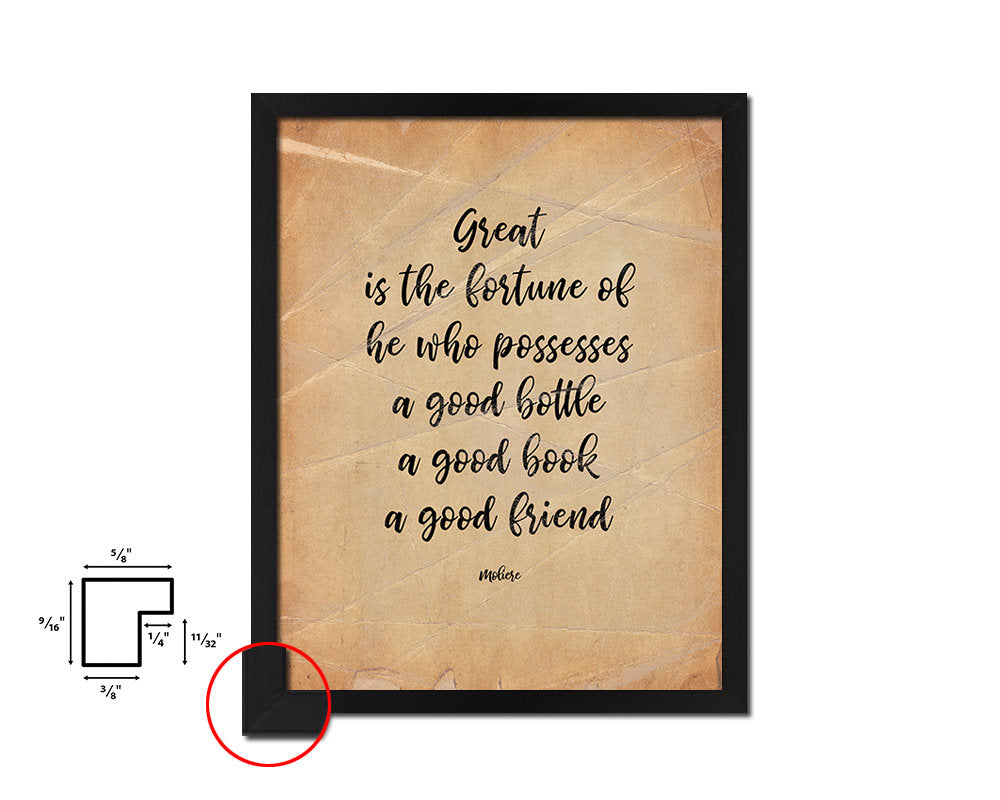 Great is the fortune of he who possesses Quote Paper Artwork Framed Print Wall Decor Art