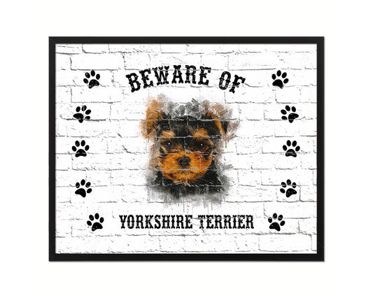 Beware of Russell Terrier Sign Wood Framed Print Wall Art Decor Gifts