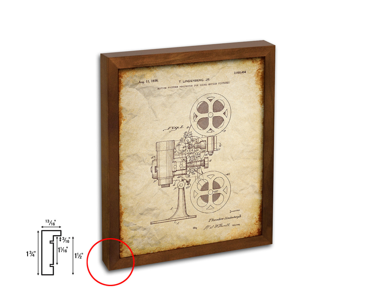Picture Camera & Projector Motion Vintage Patent Artwork Walnut Frame Gifts