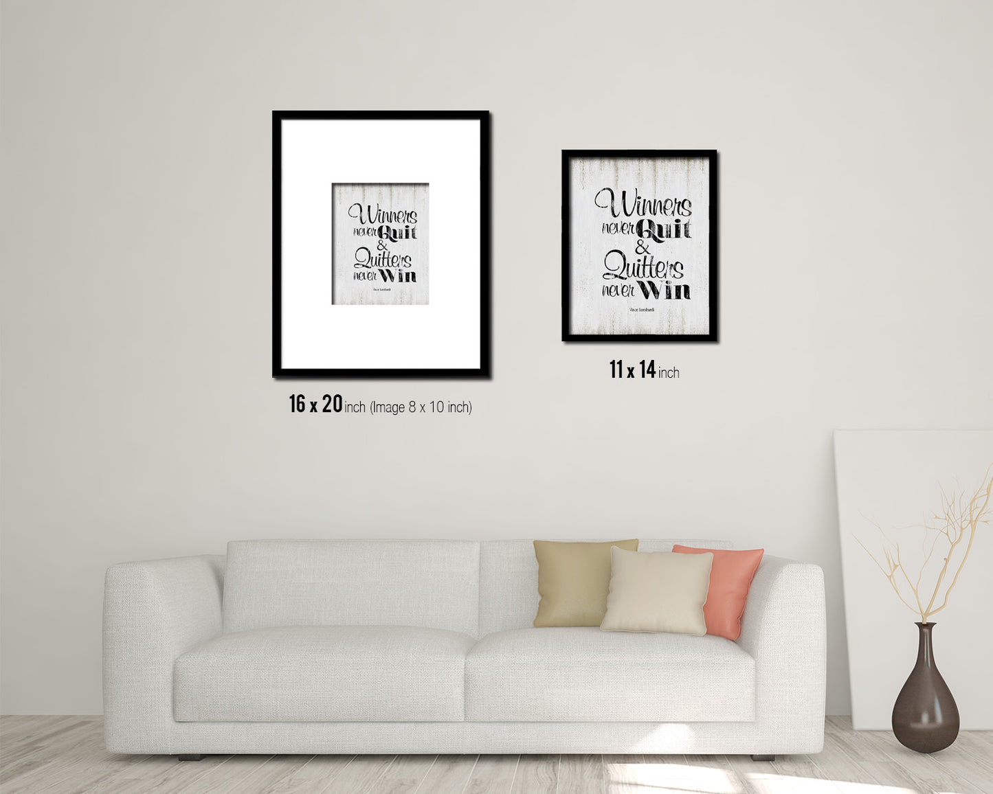 Winners never quit, Vince Lombardi Quote Wood Framed Print Wall Decor Art