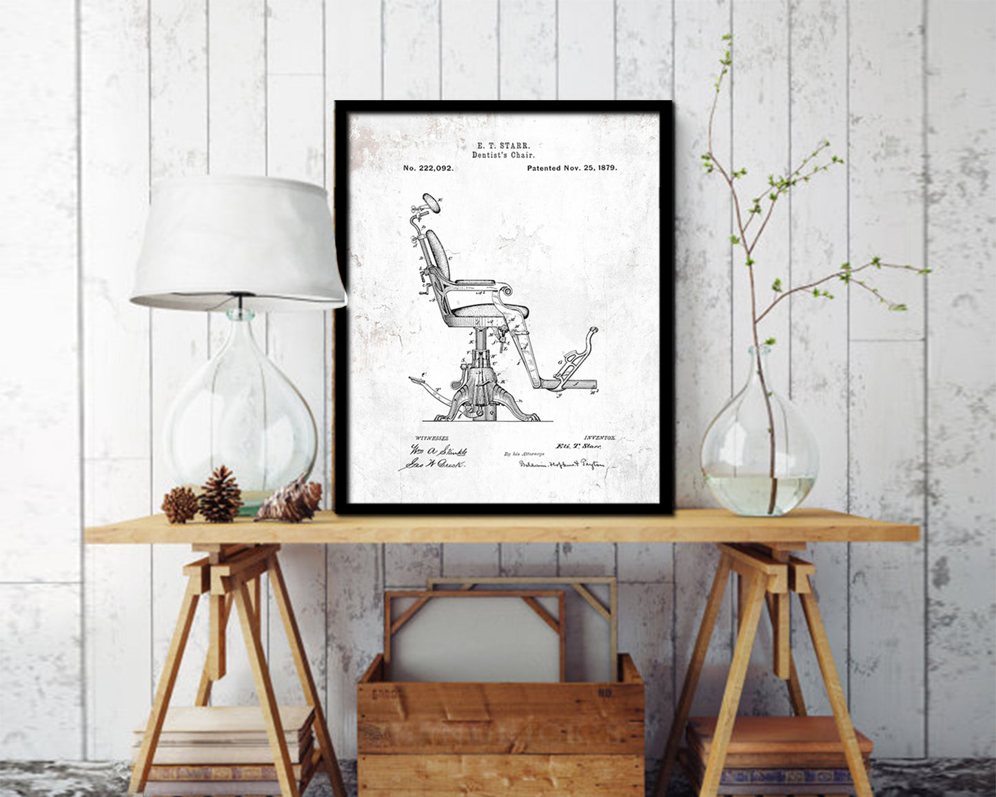 Dental Chair Dentist Vintage Patent Artwork Black Frame Print Wall Art Decor Gifts