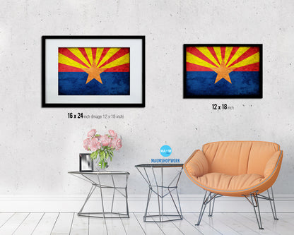 Arizona State Vintage Flag Wood Framed Paper Print Wall Art Decor Gifts