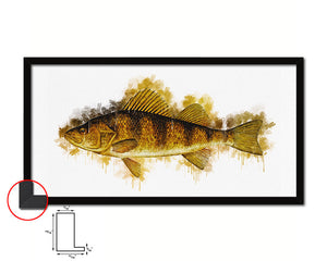 Yellow Perch Fish Art Wood Frame Modern Restaurant Sushi Wall Decor Gifts, 10" x 20"