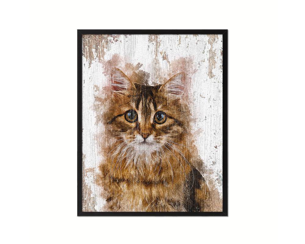 Siberian Cat Kitten Portrait Framed Print Pet Home Decor Custom Watercolor Wall Art Gifts