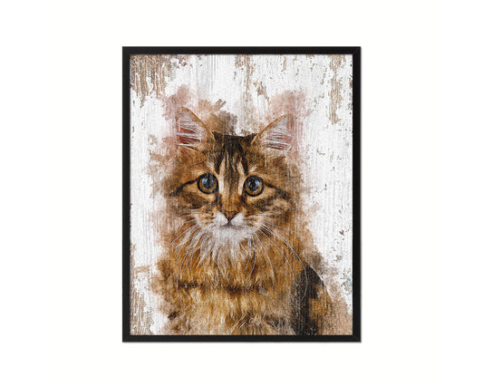 Siberian Cat Kitten Portrait Framed Print Pet Home Decor Custom Watercolor Wall Art Gifts