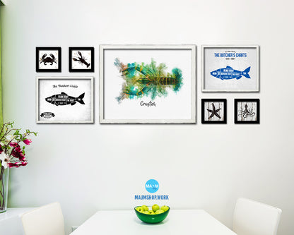 Crayfish Fish Framed Prints Modern Restaurant Sushi Bar Watercolor Wall Art Decor