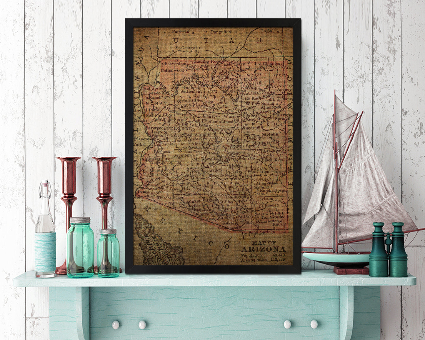 Arizona Circa Vintage Map Wood Framed Print Art Wall Decor Gifts