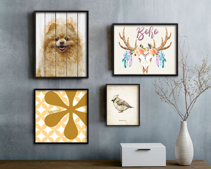 Pomeranian Spitz Dog Puppy Portrait Framed Print Pet Watercolor Wall Decor Art Gifts