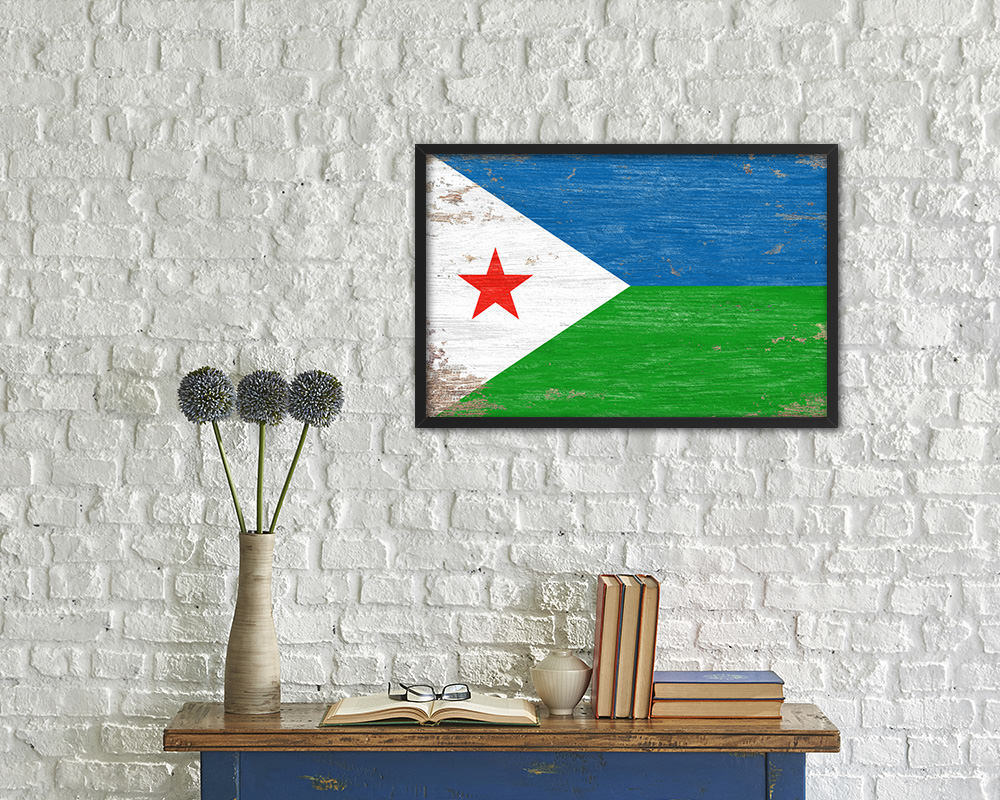 Djibouti Shabby Chic Country Flag Wood Framed Print Wall Art Decor Gifts