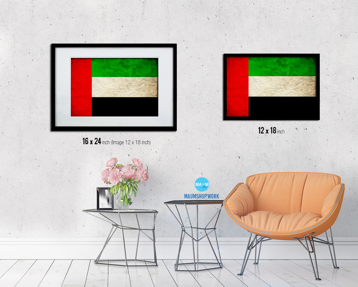 United Arab Emirates Country Vintage Flag Wood Framed Print Wall Art Decor Gifts