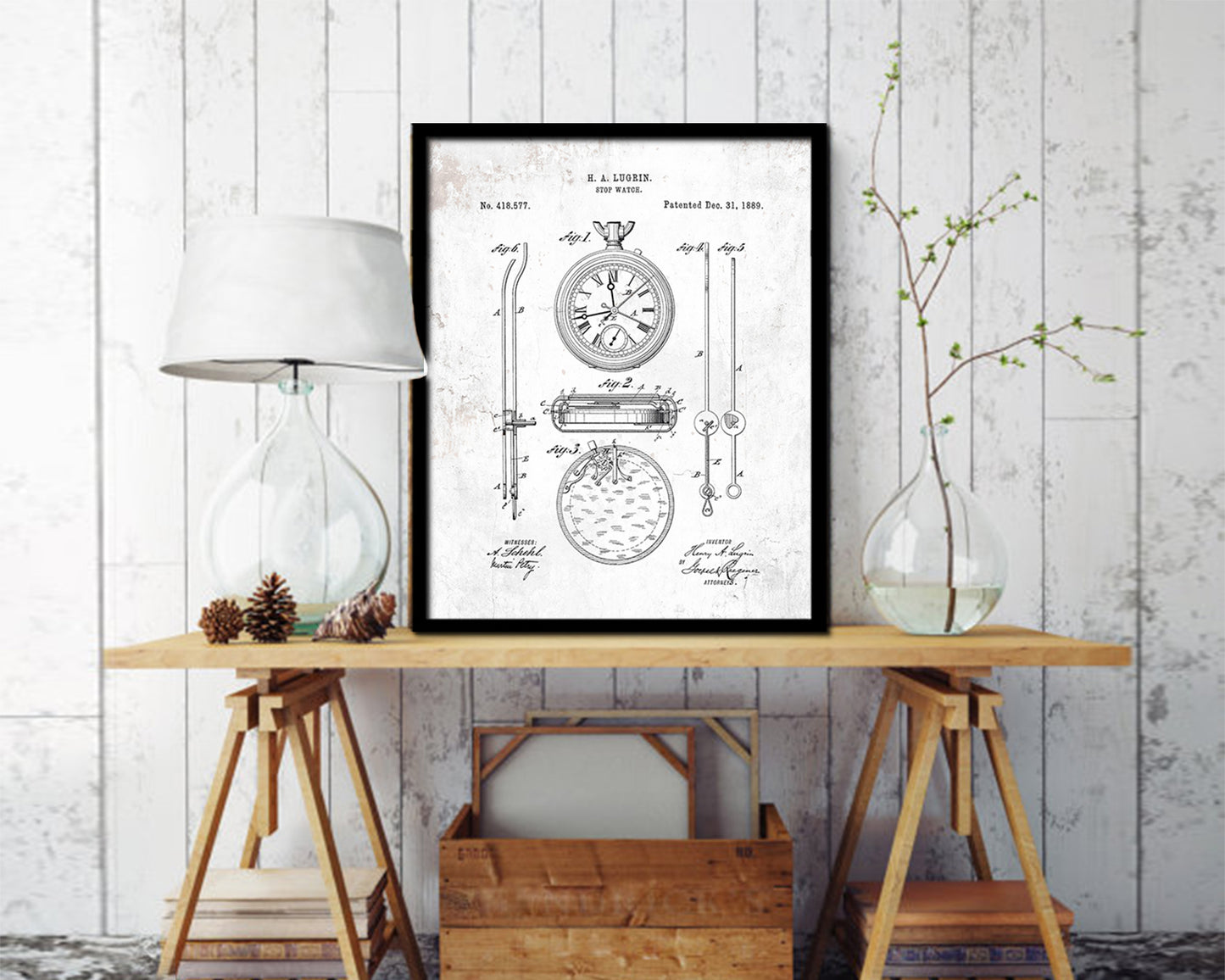 Stop Watch Tools Vintage Patent Artwork Black Frame Print Gifts