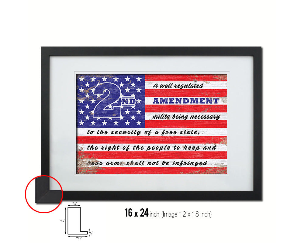 2nd Amendment Shabby Chic Military Flag Framed Print Decor Wall Art Gifts