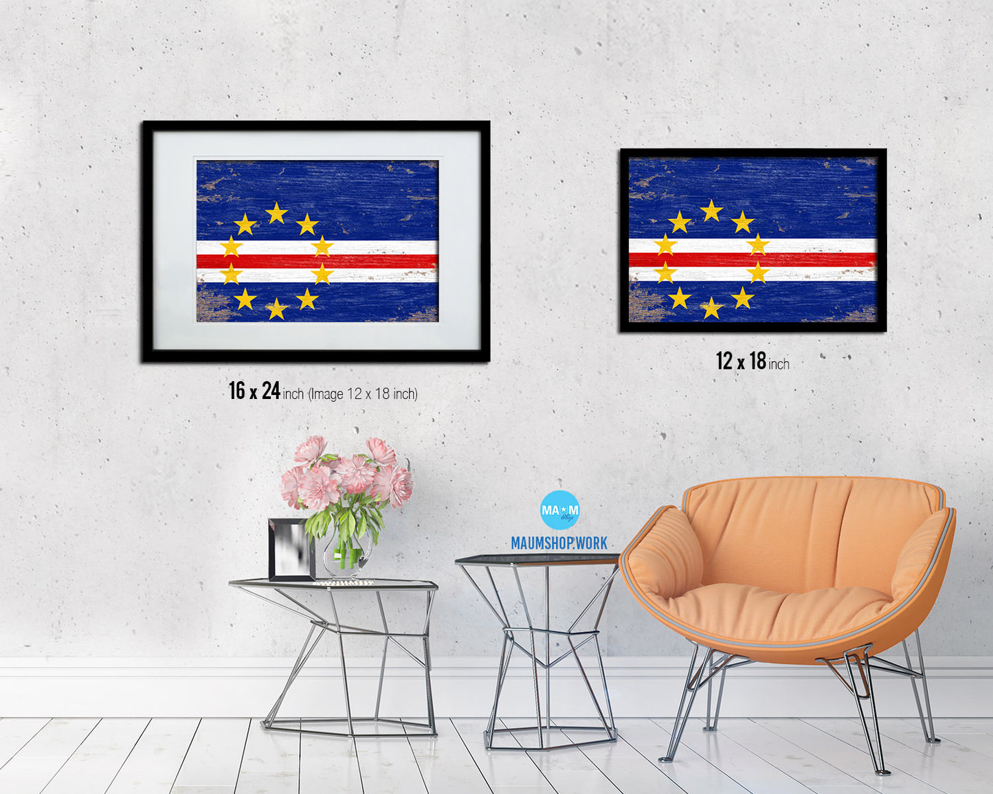 Cape Verde Shabby Chic Country Flag Wood Framed Print Wall Art Decor Gifts