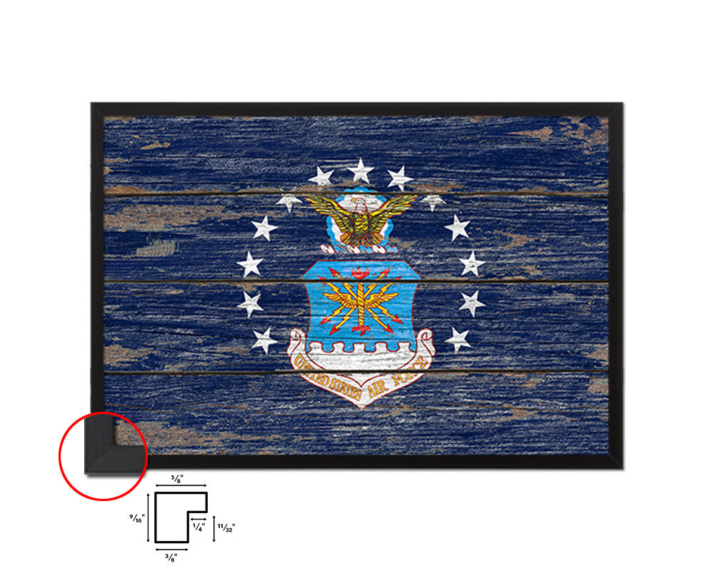 US Air Force Vintage Emblem Flag Wood Frame Paper Print Wall Art Decor Gifts