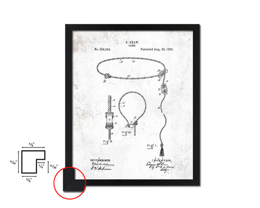 Lasso Cowboy Vintage Patent Artwork Black Frame Print Wall Art Decor Gifts