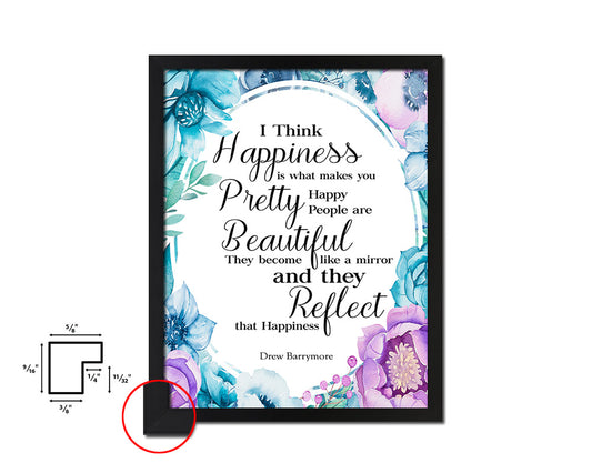 I think happiness is what makes you pretty Quote Boho Flower Framed Print Wall Decor Art