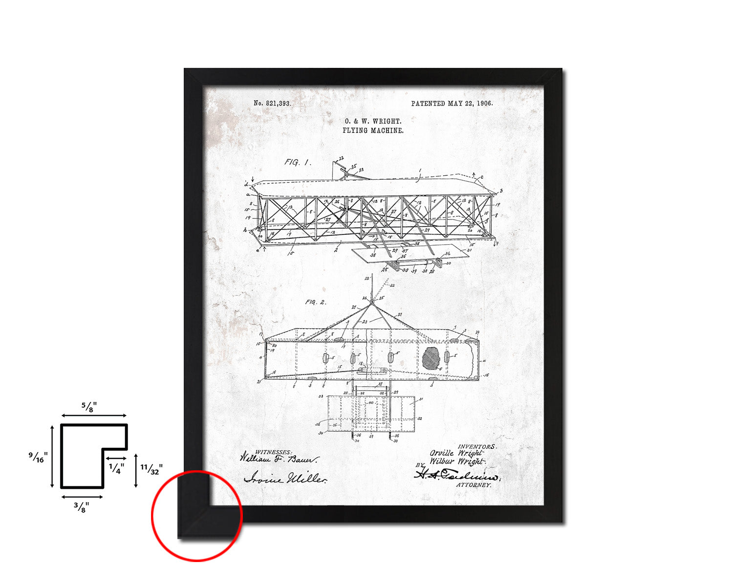 Flying Machine Airplane Vintage Patent Artwork Black Frame Print Wall Art Decor Gifts