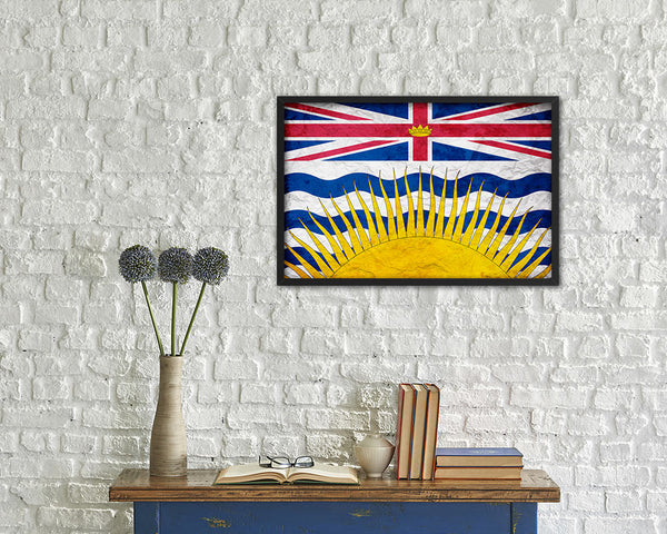 British Columbia Province City Canada Country Vintage Flag Wood Framed Prints Decor Wall Art Gifts