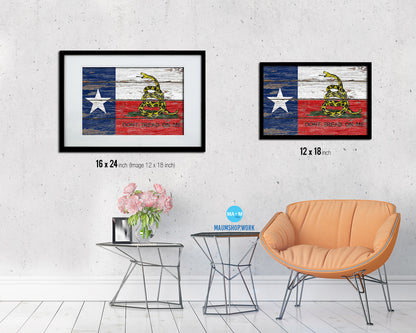 Gadsden Don't Tread On Me Texas State Wood Rustic Flag Framed Print Art