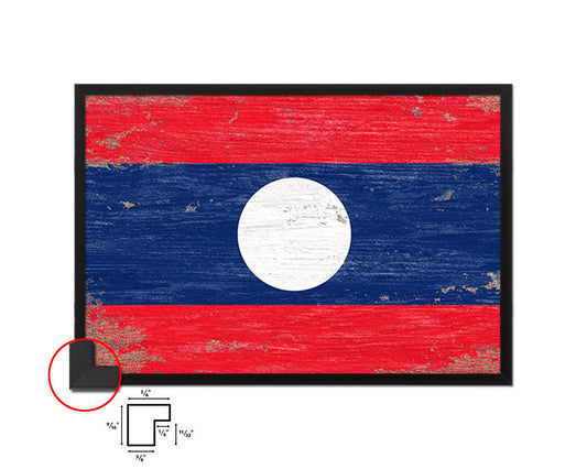 Laos Shabby Chic Country Flag Wood Framed Print Wall Art Decor Gifts
