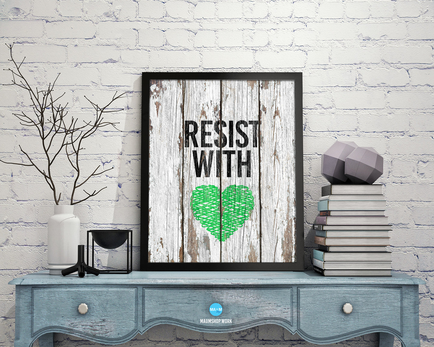 Resist With Love Rainbow Pride Peace Right Justice Poster Wood Framed Wall Decor Print Gifts