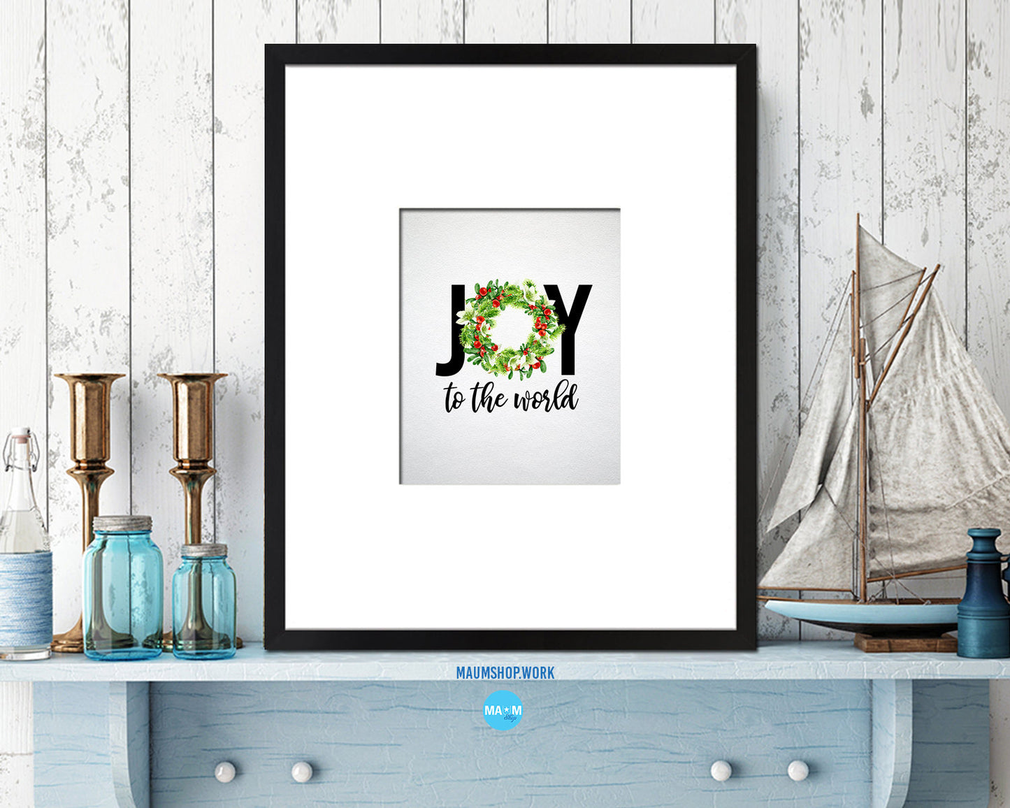 Joy to the world Holiday Season Gifts Wood Framed Print Home Decor Wall Art