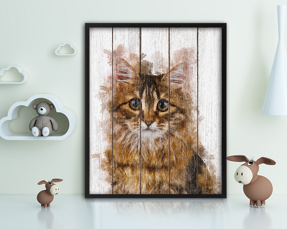 Siberian Cat Kitten Portrait Framed Print Pet Home Decor Custom Watercolor Wall Art Gifts
