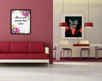 She is more precious than rubies, Proverbs 3:5 Quote Framed Print Home Decor Wall Art Gifts