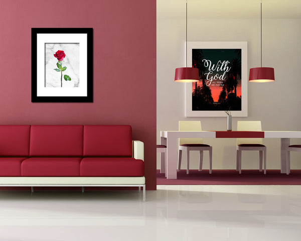 Red Globalrose Marble Texture Plants Art Wood Framed Print Wall Decor Gifts