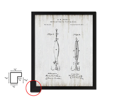 Artificial Fish Trolling Hooks Fishing Vintage Patent Artwork Black Frame Print Gifts