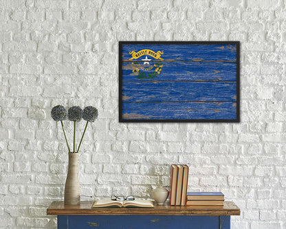 Nevada State Rustic Flag Wood Framed Paper Prints Wall Art Decor Gifts
