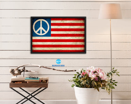 Peace Sign American Vintage Military Flag Framed Print Sign Decor Wall Art Gifts