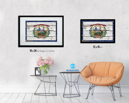 West Virginia State Rustic Flag Wood Framed Paper Prints Wall Art Decor Gifts