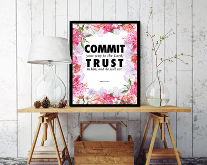 Commit your way to the Lord Quote Wood Framed Print Home Decor Wall Art Gifts