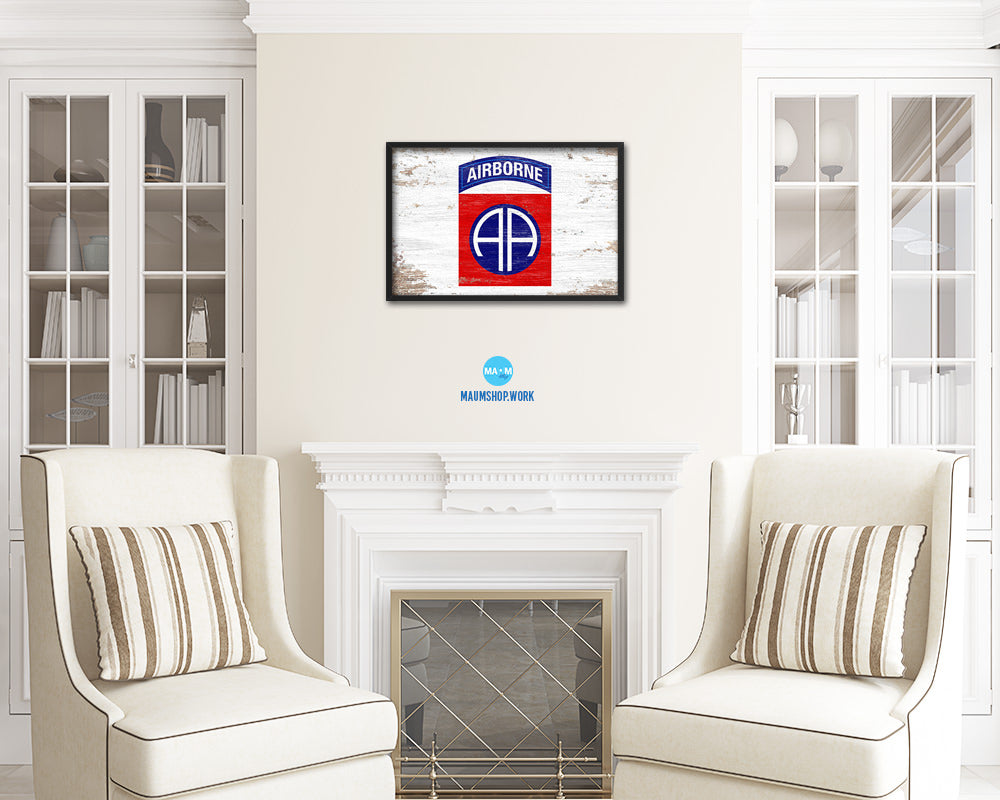 US Army 82nd Airborne Shabby Chic Military Flag Framed Print Decor Wall Art Gifts