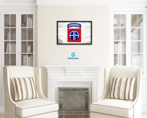 US Army 82nd Airborne Shabby Chic Military Flag Framed Print Decor Wall Art Gifts