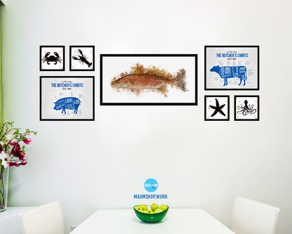 Red Drum Fish Art Wood Frame Modern Restaurant Sushi Wall Decor Gifts, 10" x 20"