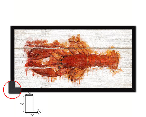 Lobster Fish Art Wood Framed White Wash Restaurant Sushi Wall Decor Gifts, 10" x 20"
