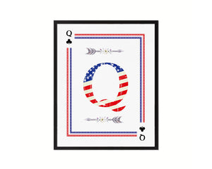 Letter Q Custom Monogram Card Decks Clover American Flag Framed Print Wall Art Decor Gifts