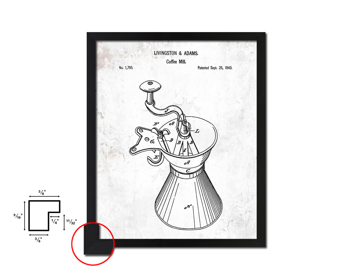 Mill Coffee Vintage Patent Artwork Black Frame Print Wall Art Decor Gifts