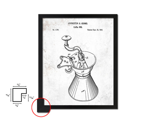 Mill Coffee Vintage Patent Artwork Black Frame Print Wall Art Decor Gifts