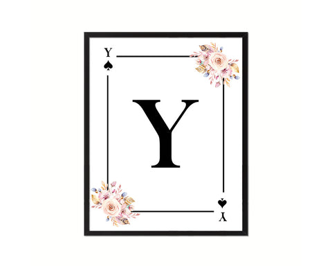 Letter Y Personalized Boho Monogram Spade Card Decks Framed Print Wall Art Decor Gifts
