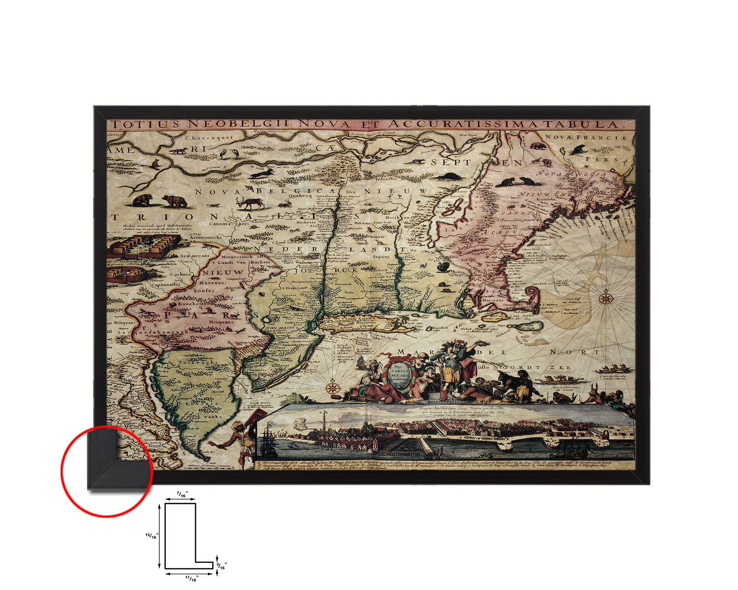New England Carel Allard Amsterdam 1700 Historical Map Framed Print Art Wall Decor Gifts