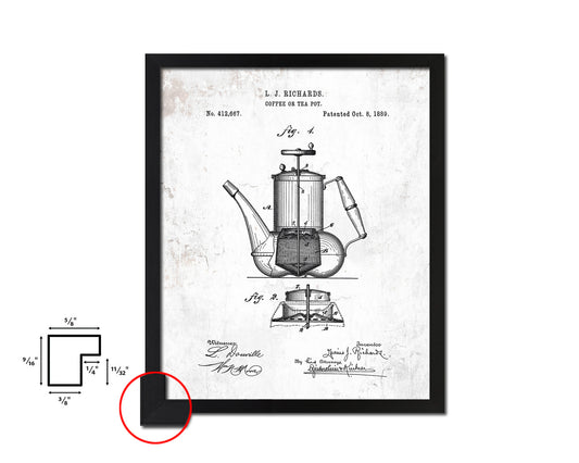 Tea Pot Coffee Vintage Patent Artwork Black Frame Print Wall Art Decor Gifts