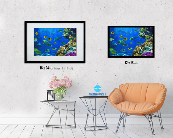 Tropical Fish on a coral reef Landscape Painting Print Art Frame Home Wall Decor Gifts
