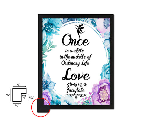 Once in a while in the middle of ordinary Quote Boho Flower Framed Print Wall Decor Art
